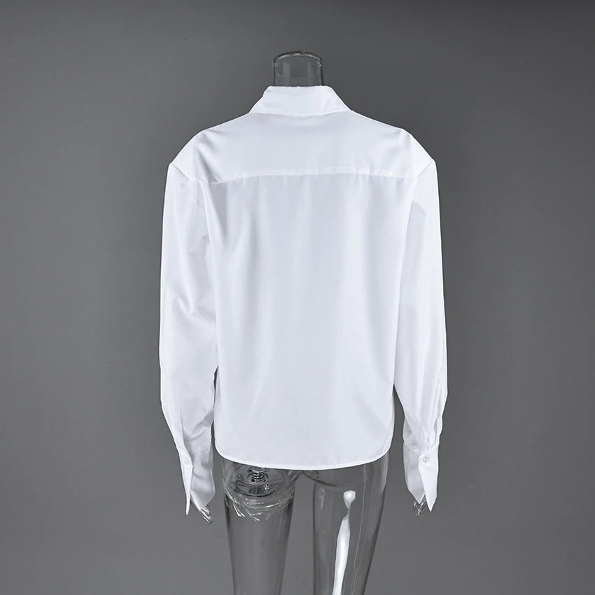 Linad Autumn Elegant White Puff Sleeve Shirt Office Lady Single-Breasted Woman Blouse 2025 Street Chic Turn Down Collar Tops