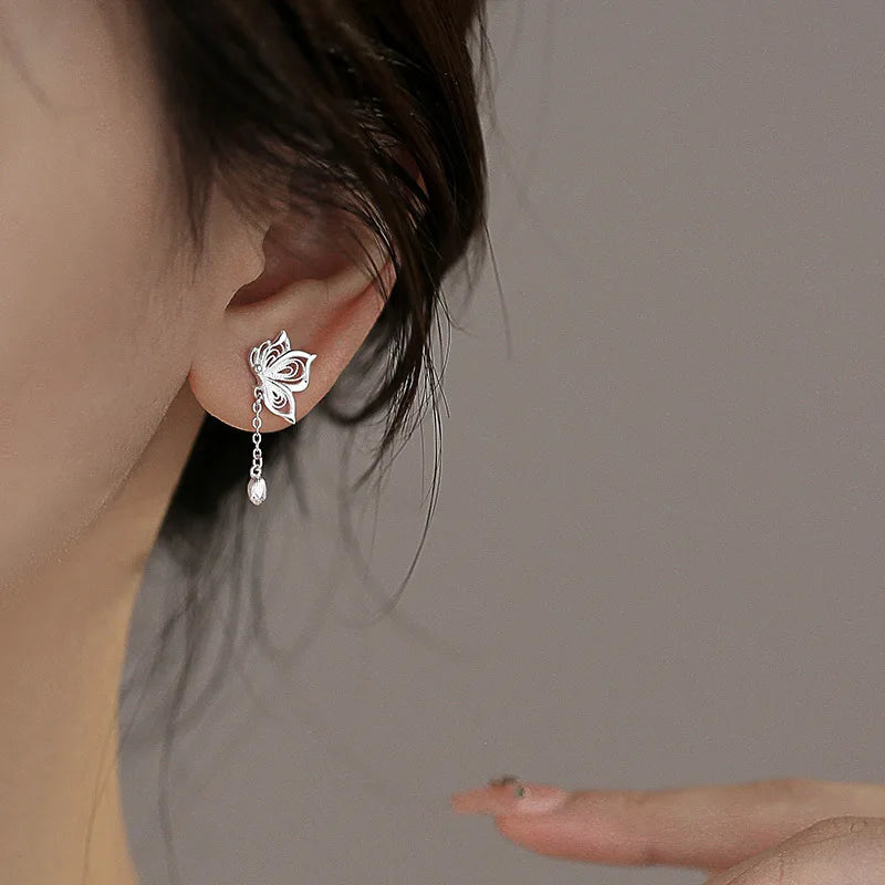925 Sterling Silver Hollow Butterfly Stud Earrings For Women Luxury Designer Jewelry Wholesale Accessories Prevent Allergies