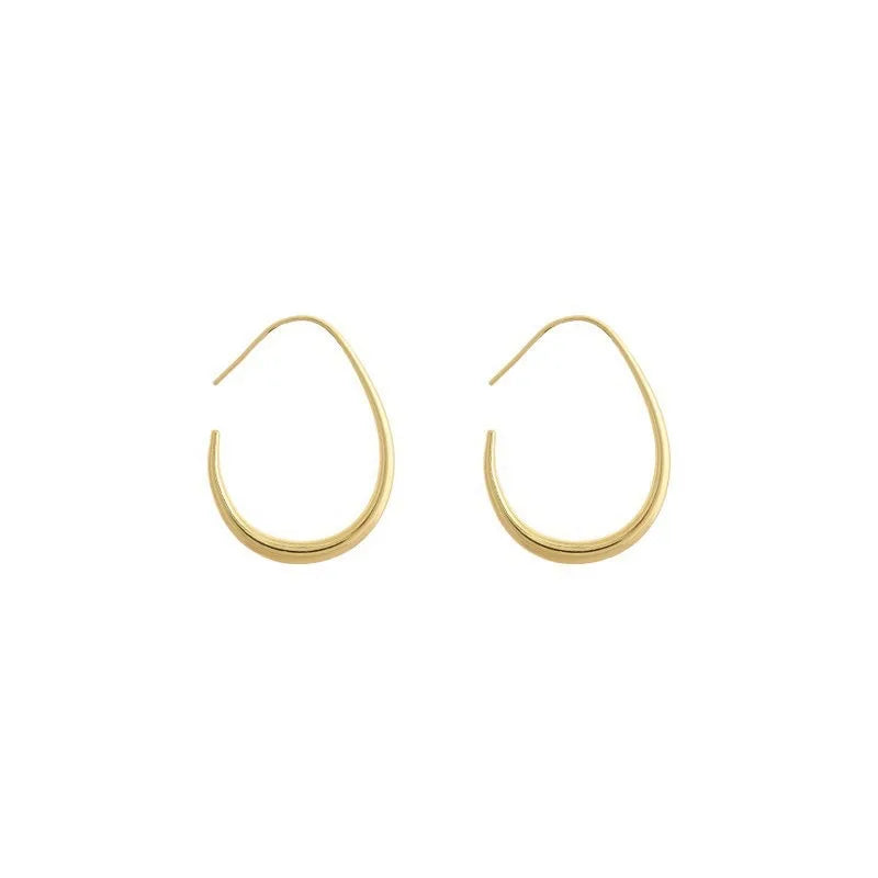 925 Sterling Silver Golden Ellipse Wedding Hoop Earrings For Women Ladies Luxury Female Jewelry Money 925 Jewellery