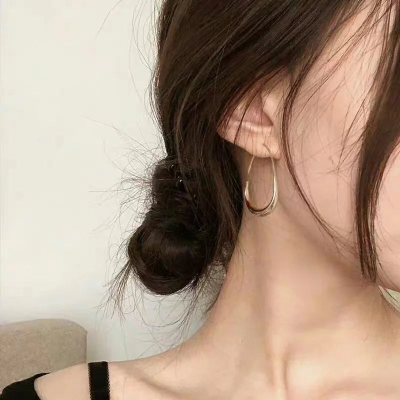 925 Sterling Silver Golden Ellipse Wedding Hoop Earrings For Women Ladies Luxury Female Jewelry Money 925 Jewellery