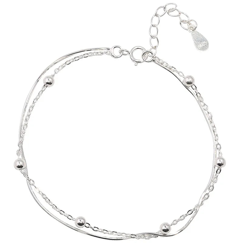 925 Sterling Silver Round Ball Lucky Bracelets Woman Double-Layer Snake Chain Hot Top Quality Jewelry Wedding Jewellery